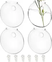 UKQRRTC Glass Wall Vase with Nail Hook, Clear Wall Hanging Planter Propagation Station for Flowers Hydroponics Plant Home Office Decor (4 Pack)