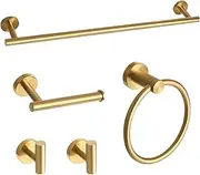 Ntipox Brushed Gold Bathroom Hardware Set 5 Piece, SUS304 Stainless Steel Bath Towel Bar Set 24 Inch,Towel Rack Set,Gold Bathroom Accessories Kit Wall Mounted, YM0423-G