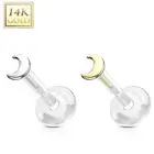 14K Gold Crescent Moon Flex Labret Medusa Philtrum Tragus Conch Helix Ring Stud