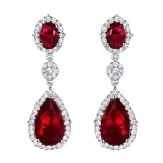 SELOVO Teardrop Drop Dangle Earrings Silver Tone Party Jewelry Red