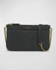 Balmain 1945 Mini Zip Wallet on Chain in Monogram Leather Noir