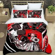 v1893 Bed Sheets Cartoon print duvet cover with pillowcase, Skibidi Toilet duvet cover set home bedroom bedding set adult bedroom boy duvet cover 3-Pi