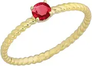 [Claddagh Gold] Dainty 10k Yellow Gold Stackable Ruby Solitaire Rope Engagement/Promise Ring