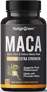 Organic Maca Root Powder Capsules 1500 mg with Black + Red + Yellow Peruvian Maca Root Extract Supplement for Men and Women - Vegan Pills with Black Pepper for Better Absorption