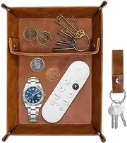 XINHAITC Valet Tray Desktop Storage Organiser Bedside Organiser Catchall Tray PU Leather Tray Holder with Removable Dividers, Store Keys Wallet Phone Glasses Coin Jewelry