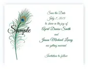 100 Personalized Custom Green Peacock Feather Wedding Save The Date Cards