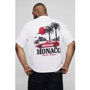 Mens White Plus Oversized Monaco Palm Printed T-Shirt