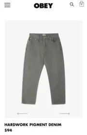*NEW* OBEY HARDWORK PIGMENT DENIM- PIGMENT LAUREL WREATH- Size 26 FREE SHIP
