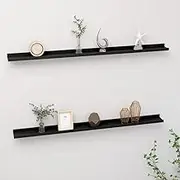 Floating Shelves 2 pcs Oak Wood Wall Shelf with Frame & Ledge - Decorative & Hanging Elm Books Storage, Black - 115x9x3 cm