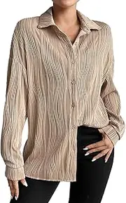 [Generic] Women's Fold Over Collar Button Down Textured Shirt Womens Cotton Top