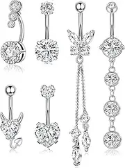 [LYLYMIMI] Surgical Steel Belly Button Rings Dangling Dangle Belly Rings Piercing Jewelry for Women with Cute Heart Butterfly Elements