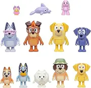 Bluey Super Fan Set Includes Twelve 5-6.35cm Figures - Please Face Bluey, Please Face Bingo, Chattermax, Grey Dancer, Floppy Bunny, Lucky, Nana, Jean-Luc Johnny, Lucky's Dad, Joff, Pom Pom, Grandad