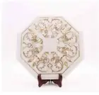 12" white Marble side Coffee Table Top Semi Precious Stone Inlay Table decor