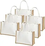 6 Pack Cotton Canvas Burlap Style Tote Bags Reusable Grocery Shopping Bags Waterproof Beach Bags with Handles 14.7 x 9.8 x 4.5 Inches for Bridesmaid DIY Shopping Wedding