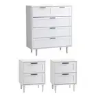 Oikiture 5 Chest of Drawers and 2 Bedside Tables Nightstand Bedroom Set White