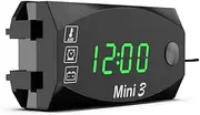 Veulrn LCD Display Voltmeter Waterproof IP67 Digital Time Clock for Motorcycle Scooter Car Boat Thermometer,Green Light