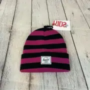 Herschel Kids Black/Pink Striped Beanie Hat NWT