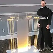 Clear Portable Podium Stand, Pulpits for Churches, Acrylic Rolling Podium On Wheels with Edge Stopper, Church Pulpit, Mobile Desk Lecterns & Podiums