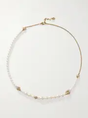 [MCQUEEN] MCQUEEN - Gold-tone, Crystal And Faux Pearl Necklace - White - One size One size White