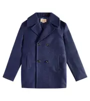 [Gucci Kids] Gucci Kids Web Stripe logo wool-blend coat Y 10 blue