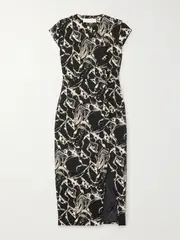 [DESTREE] DESTREE - Dorothea Marble Metallic Cotton-blend Jacquard Midi Wrap Dress - Black - x small x small Black