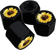 Sunflower Tire Valve Stem Caps, 4-Pack, Black Aluminum, 10mm x 12mm, for Cars, Trucks, Motorcycles and Bikes