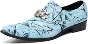 [Generic] Oxford for Men Formal Shoes Slip On StyleGenuine Leather Imitation Diamond Embossed Pointed Toe Flats Block Heel
