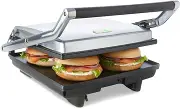 4 Slice Flat Sandwich Press, Non Stick Flat Plate - Chrome