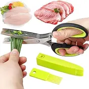 Multi-Layer Green Onion Scissors,5 Blade Stainless Kitchen Shears Scallion Cutter - Cutting Shears with Safety Meat Shears for Cutting Vegetable Meat