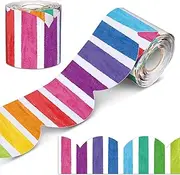 Zonon 65.6 Ft Colorful Stripe Bulletin Board Borders Rainbow Color Scalloped Borders Decorative Stripe Bulletin Board Trim for School Classroom Chalkboard Office Decoration