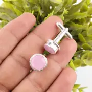 Rose Chalcedony Gemstone 925 Sterling Silver Handmade Cufflinks 0.50" For Party