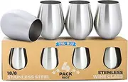 Stainless Steel Wine Glasses - Set of 4 Large & Elegant Stemless Goblets (18 oz) - Unbreakable, Shatterproof Metal Drinking Tumblers