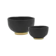 2pc Ecology Speckle Stoneware Footed Bowls, Ebony w/ Gold Base 11.5 & 15cm Set