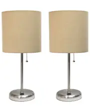 Lalia Home Stick Lamp With USB Charging Port And Fabric Shade 2pk Set
