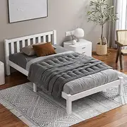ALFORDSON Bed Frame King Single Wooden Bed Base with Solid Wood Pine Timber Slats, Mattress Base Platform Support, White Bed Foundation with Storage Space, Fenella Series Home Bedroom Furniture