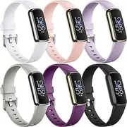 6 Pack Smart Watch Band Compatible with Fitbit Luxe Soft Silicone Smartwatch Strap Adjustable Solo Loop Women Men Sport Band Replacement Wristband