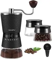 [vzaahu] Manual Coffee Grinder with Stainless Steel Conical Burr Black Rock Texture 15 External Adjustable Settings 70g Coffee Bean Large Hopper Hand Spice Mill for Aeropress Drip Coffee Espresso French