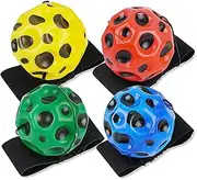 Astro Jump Ball with Cord, Jumpball Moon Ball, Wrist Ball with Cord, Pack of 4 Astro Bubble Ball (Red/Yellow/Blue/Green), Bouncing Ball, Spaceball, Sports Jumping Ball for Children and Adults