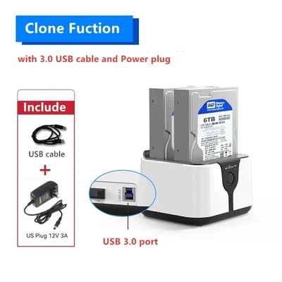 Blueendless 2 Bay HDD Dock USB 3.0 Offline Clone SATA SSD Hard Drive Station
