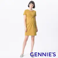 在飛比找PChome24h購物優惠-Gennies奇妮 立體剪裁綁結孕婦洋裝(黃T1L12)