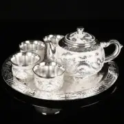 Dragon Phoenix 999 Pure Silver Tea Set Silver Wine Set Chinese Box Set Tea Pot