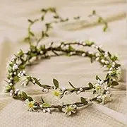 Uongeod Flower Crown (2 packs) Boho Flower Wreath Artificial Floral Crown Bridal Headpiece Greenery for Wedding Ceremony Party Festival