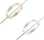 KALLORY 2pcs Chignon Golden Vinatge Buns for Holder Cuff Stick Metal Oval Pins Alloy Hairpin Round Hair with Accessories Style Elegant Cuffs Bun Simple Maker Decorative and Vintage