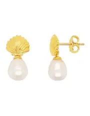 [Pure Elements] 14ct G/P Shell & Pearl Earrings in White
