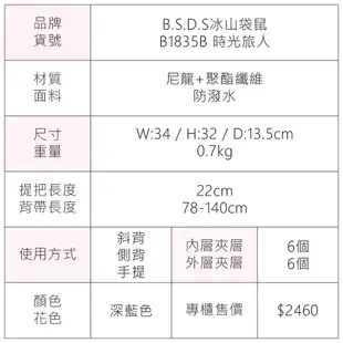 B.S.D.S冰山袋鼠 - 時光旅人 - 典雅防潑水大容量插袋托特包 - 深藍色【B1835B】