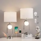 Modern Table Lamps Set of 2, Bedside Lamps for Living Room with USB C+A and A...