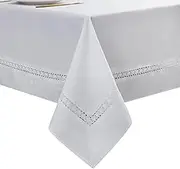 EHouseHome Heavy Duty Fabric Tablecloth with White Lace-Waterproof/Wrinkle Free/Stain Resistant/Oil Proof-for Dining,Indoor&Outdoor,Wedding,Holiday,White,Rectangle 60x144Inch