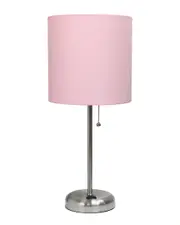 Lalia Home Oslo 19.5in Contemporary Bedside Power Outlet Base Standard Metal Table Desk Lamp