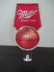 MILLER NBA HIGH LIFE BEER TAP HANDLE TAPPER 6" LUCITE NEW SPALDING BASKETBALL