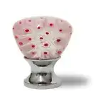 1-3/8" Millefiori Art Glass Knob Light Pink & Red with Flowers